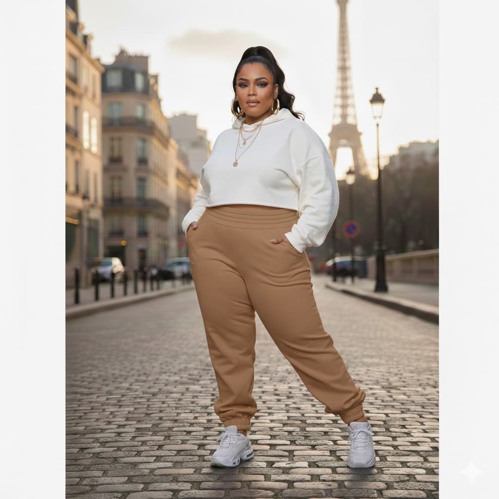 Calça Moletom Plus Size Feminina Jogger Premium Cós Alto | Plus Size
