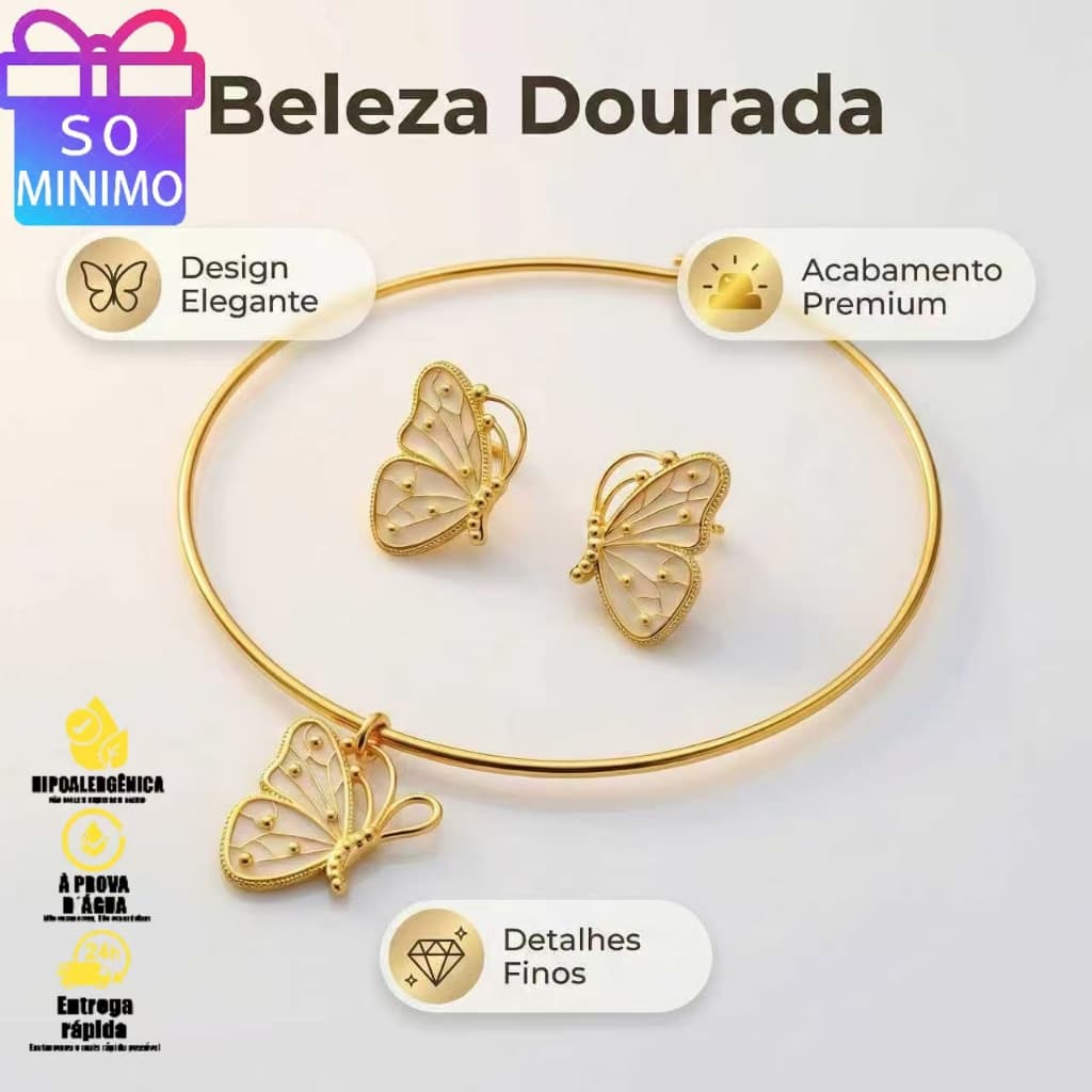 Beleza e Encanto: Conjunto de Colar e Brincos de Borboleta para Momentos Especiais