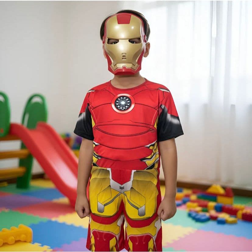 Fantasia Infantil Homem De Ferro Curta Com Enchimento E Mascara De Plástico