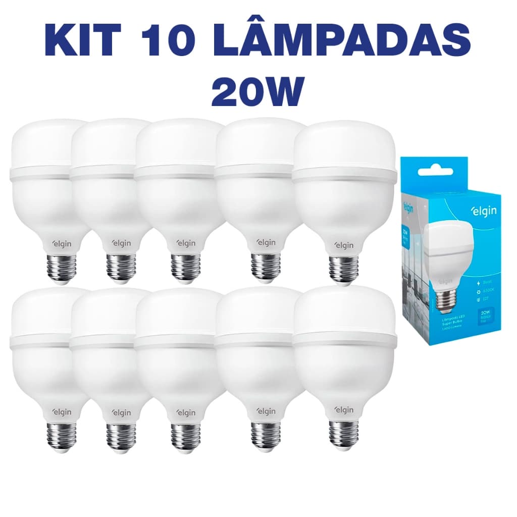 Kit 10 Lâmpadas Bulbo Led Alta Potência 20w Elgin Bivolt 110v/220v 6500k Luz Branca Fria