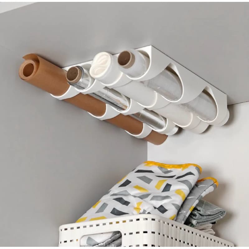 Suporte Organizador de Rolos para Cozinha – Papel Alumínio, Filme PVC e Papel Manteiga
