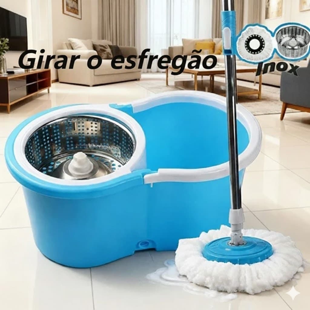Mop Giratorio Balde Duplo 360 Graus Rotacao Alta Absorcao Facil Limpeza Casa Escritorio