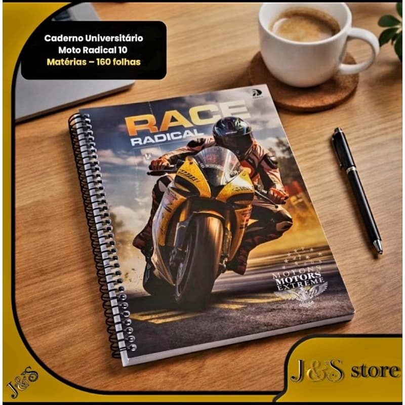 Caderno Universitário Moto Radical 10 Matérias – 160 folhas