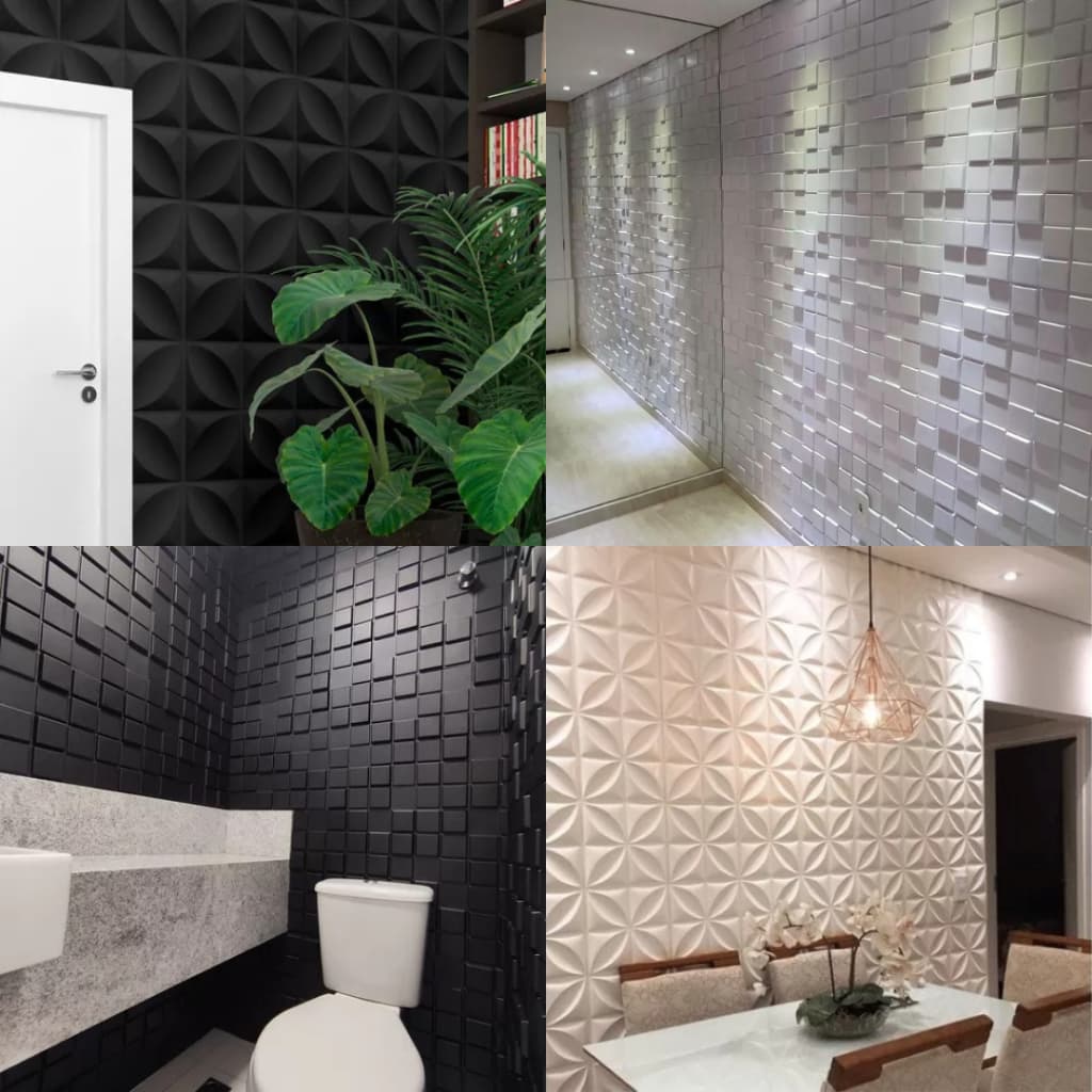 Kit 30 / 40 / 50 / 60 / 75 Placas PVC 3D 25x25cm Decoração Parede Para Sala Quarto Cozinha
