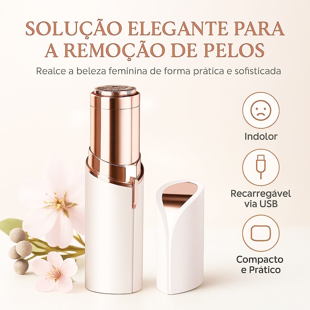 Depilador Facial Elétrico Portátil e Recarregável em Formato de Batom Indolor para Remoção de Pelos