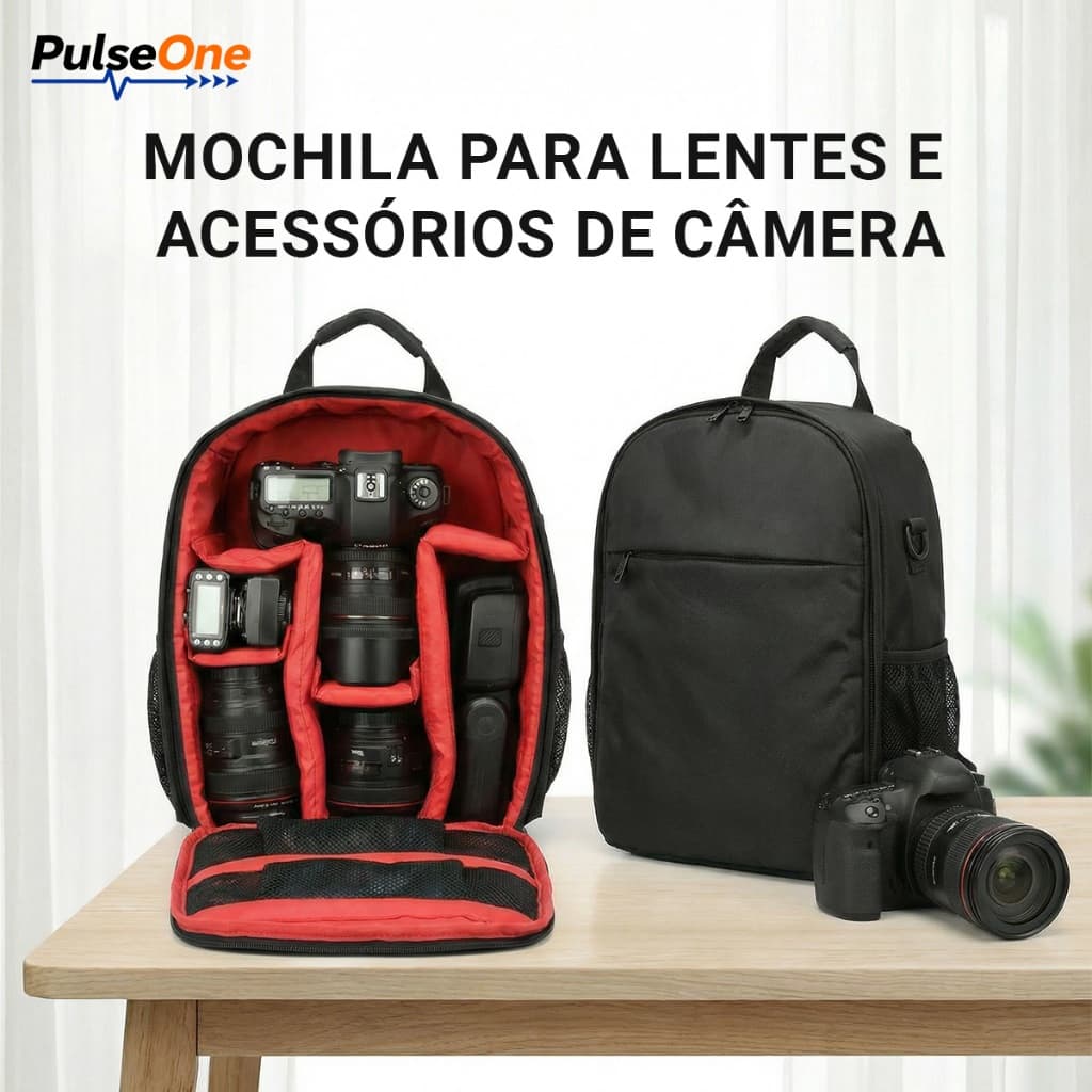 Mochila Fotográfica PulseOne Impermeável Grande Capacidade Antichoque Acolchoada – Viagem, Trilha e Uso Diário