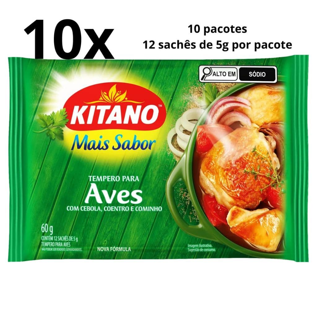 Kit 10 pacotes Tempero para Aves Mais Sabor KITANO 60g cada