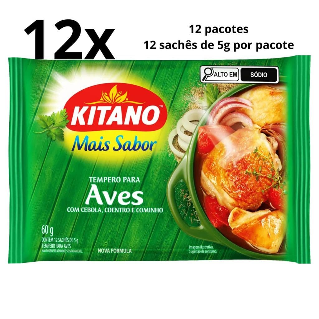 Kit 12 pacotes Tempero para Aves Mais Sabor KITANO 60g cada
