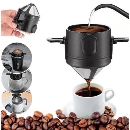 Mini Filtro De Café Chá Coador De Café Sem Papel Reutilizável Portátil Inox para casa, escritório e viagens