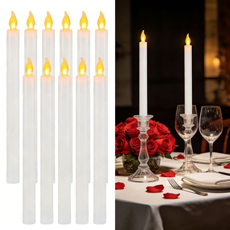 Kit 12 Vela Led Fina Comprida Palito Artificial Eletrônica Decorativa Natal