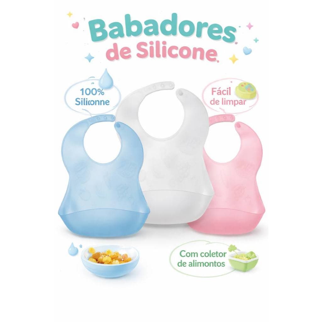 Babador de Silicone para Introdução Alimentar | Não Suja a Roupa Menino e Menina
