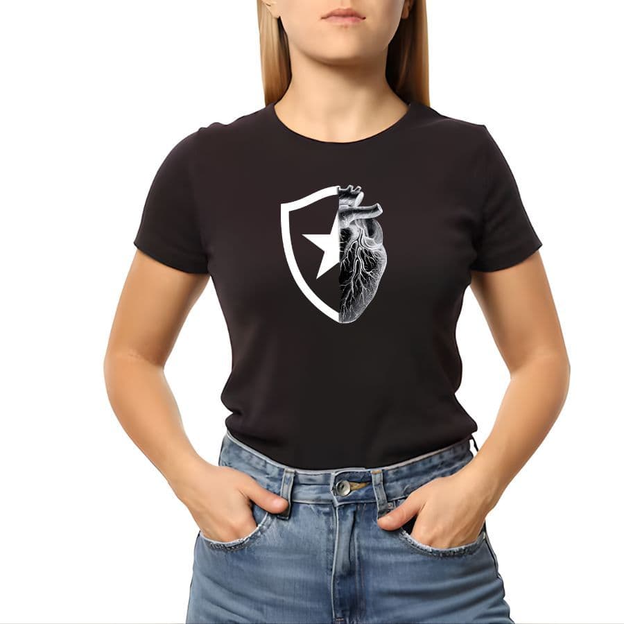 Camiseta T shirt Do Botafogo Preta Feminina / Camisa Do Fogao Baby Look