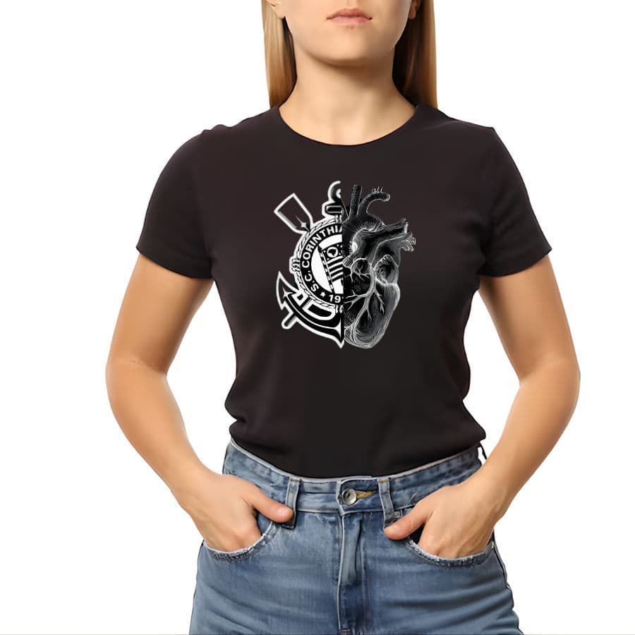 Camiseta t shirt Do Corinthians Preta Baby Look / Camisa Do Coringao Feminina