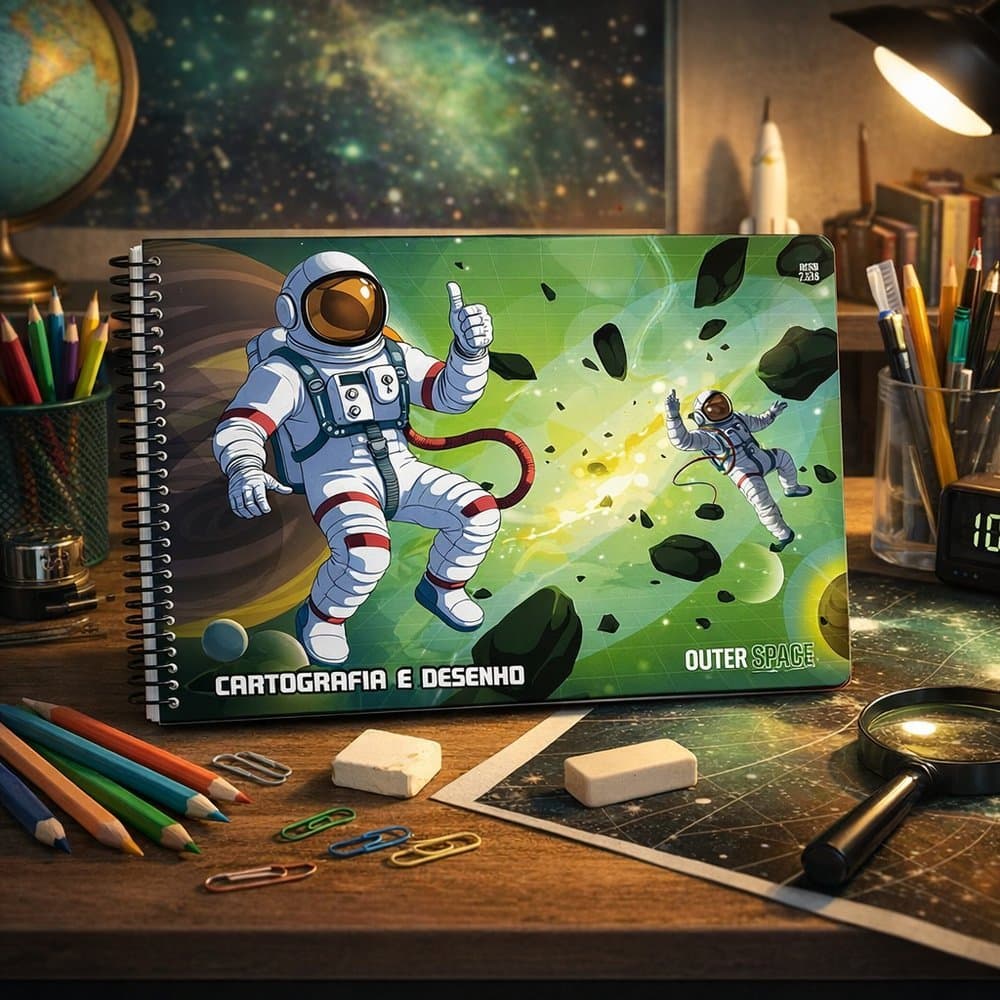 Caderno de Cartografia e Desenho Outer Space universitario capa dura 60 folhas