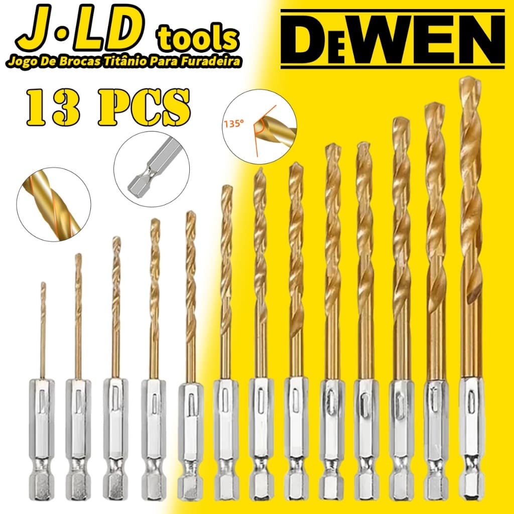 13Pcs Jogo De Brocas Hexagonais De Titânio HSS Madeira Metal Alumínio HSS 1/4 Profissional Hexagonal