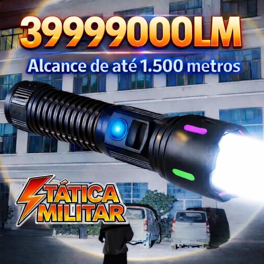 Lanterna Tática Militar LED Super Potente Recarregável USB-C Longo Alcance IPX6 com Zoom