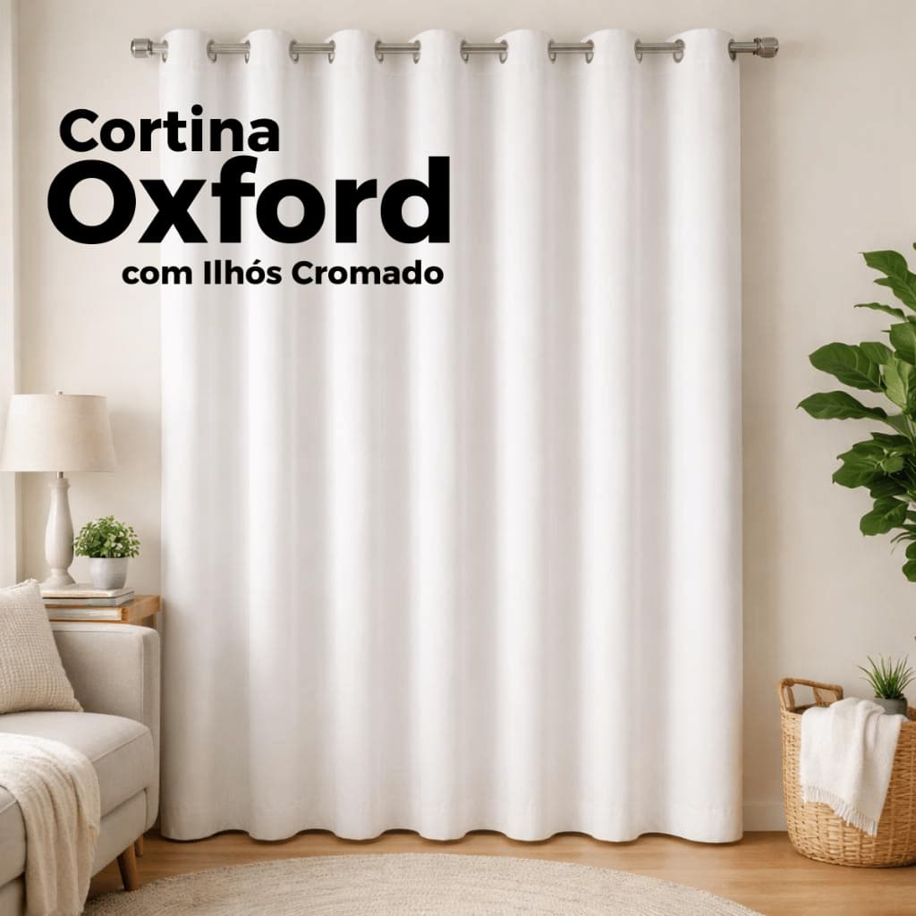 Cortina Oxford com Ilhós 1,50x2,50 Lisa Moderna Sala Quarto Decoração