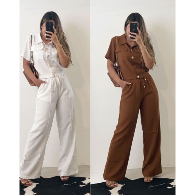 conjunto femenino Elegante blusa, Calça Sensorial Tendência 2026