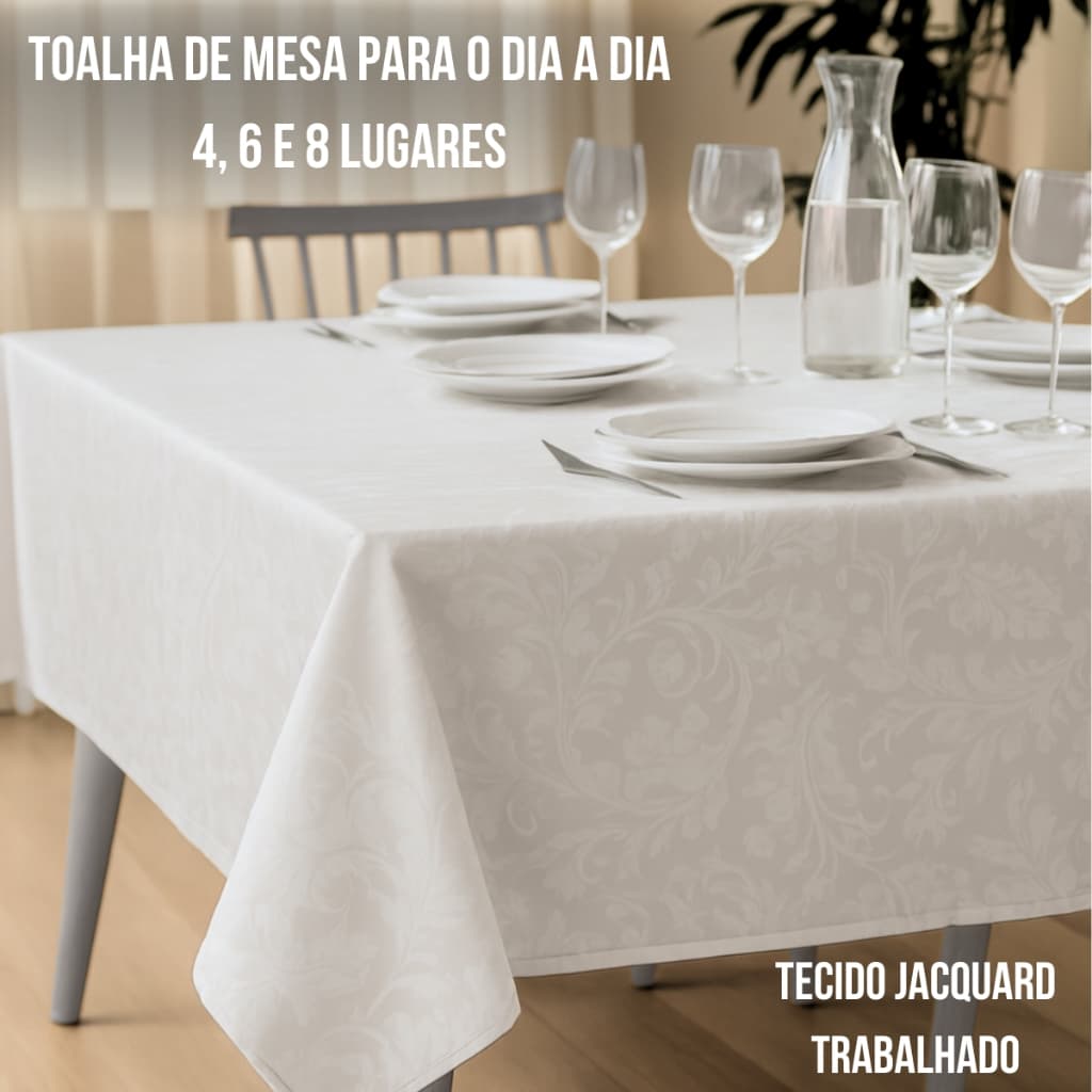 Toalha de Mesa Jacquard Off-White | Quadrada ou Retangular 4, 6 e 8 Lugares | Elegante e Versátil