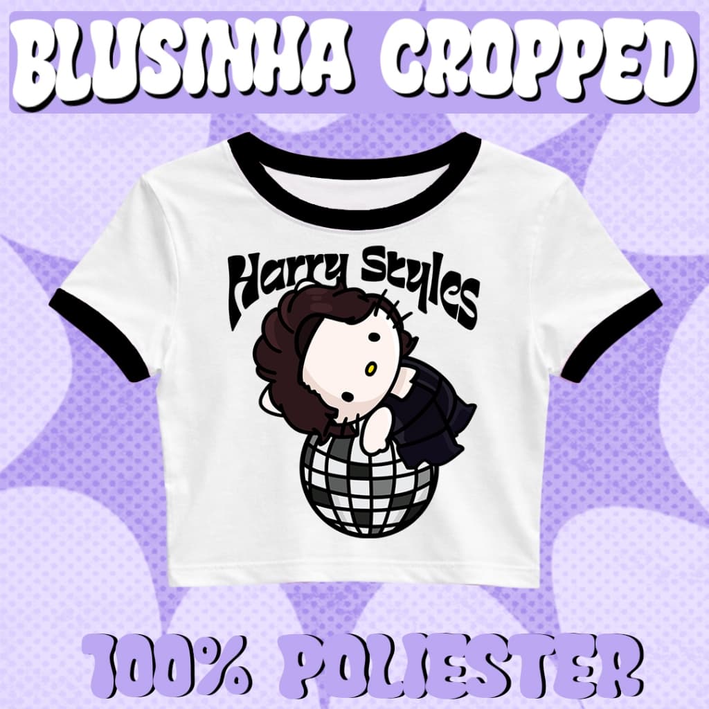 Cropped Blusinha Harry Styles Hello Kity (Kiss All the Time. Disco, Occasionally) Poliester Jersey