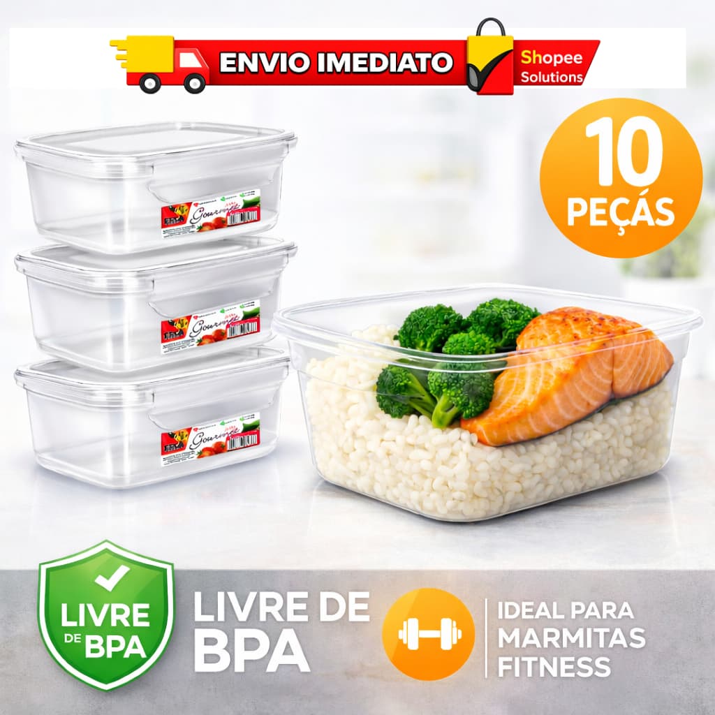Kit Potes Herméticos Fitness com Trava Lateral – Ideal para Refeições Saudáveis – 3 a 10 Unidades