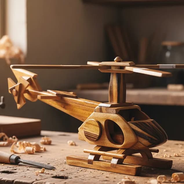 Helicóptero De Madeira Brinquedo Colecionável Artesanal