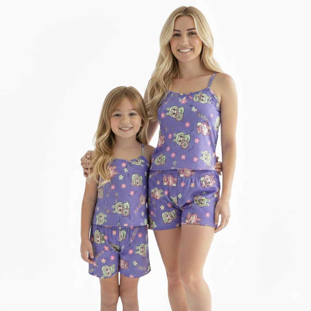 Pijama Tal Mãe Tal Filha Kit Baby Doll Adulto Infantil Short Doll Feminino Liganete Conforto Estampa Verão