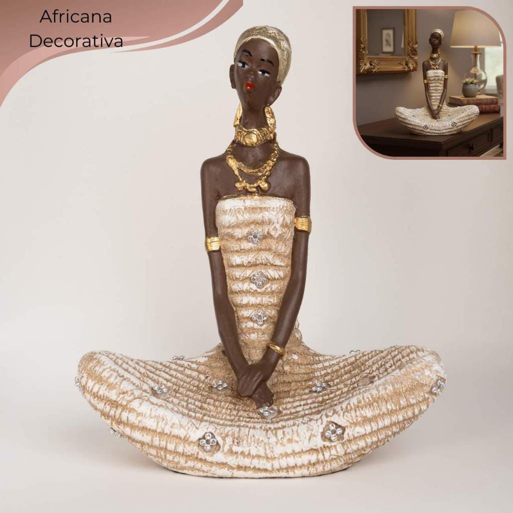 Escultura Feminina Africana Em Gesso Decoracao Cultural