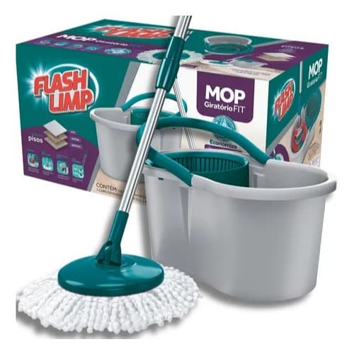 Mop Fit Flash Limp Giratório com Balde 8 Litros Microfibra