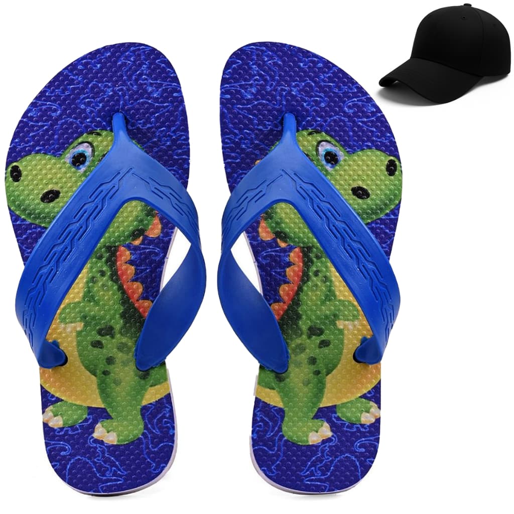 Kit Chinelo Infantil Menino Dinossauro Casual + Boné Infantil Preto