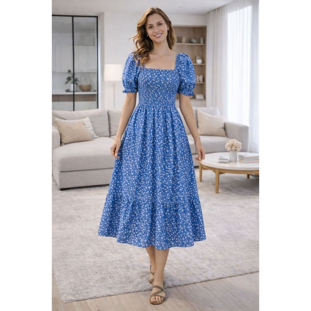 Vestido Feminino Midi Manga Princesa Estampado Flor moda Evangélica