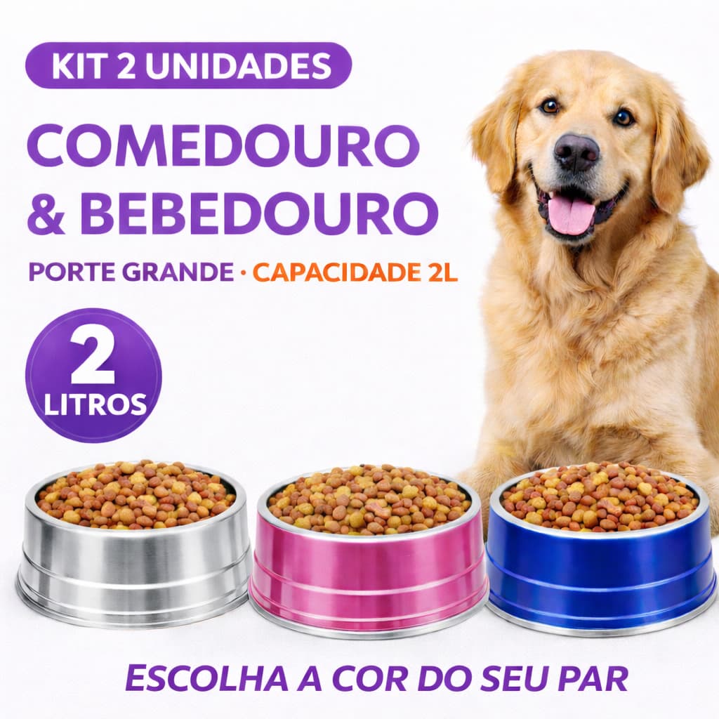 Tigela Para Alimentação Pet em Alumínio Capacidade 2 Litros
