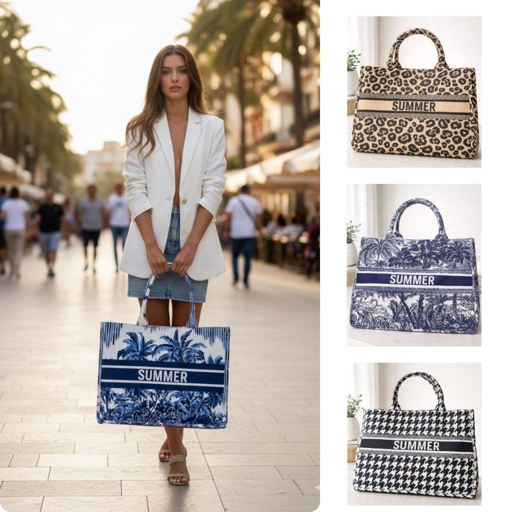 Bolsa Feminina de Praia Dio Lona Summer Estilo Tropical Versátil Elegante