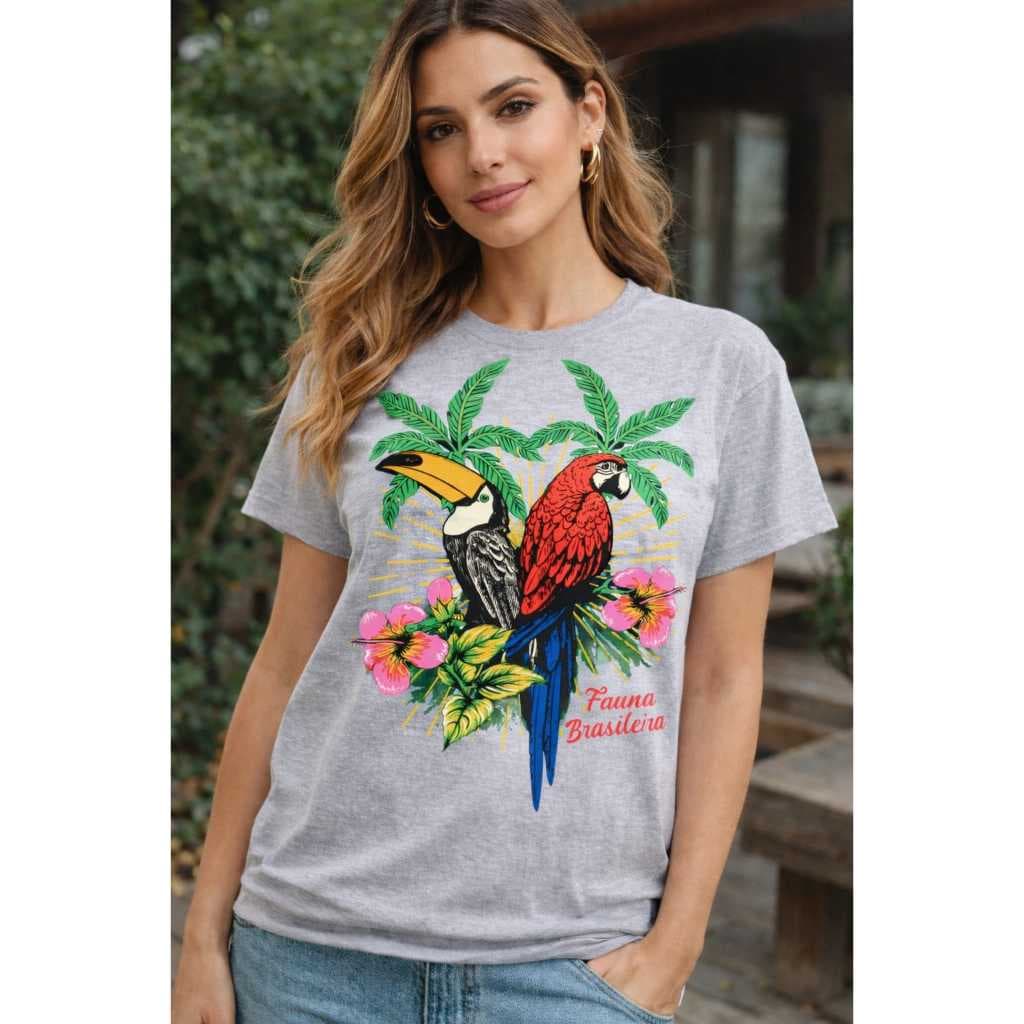 Camiseta Feminina Algodão Estampa Fauna Brasileira Conforto