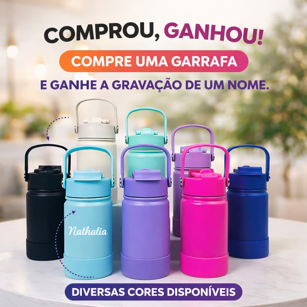 Garrafa Térmica Inox Alça Tampa Dupla Quente Frio Antivazamento Viagem Café 350ml