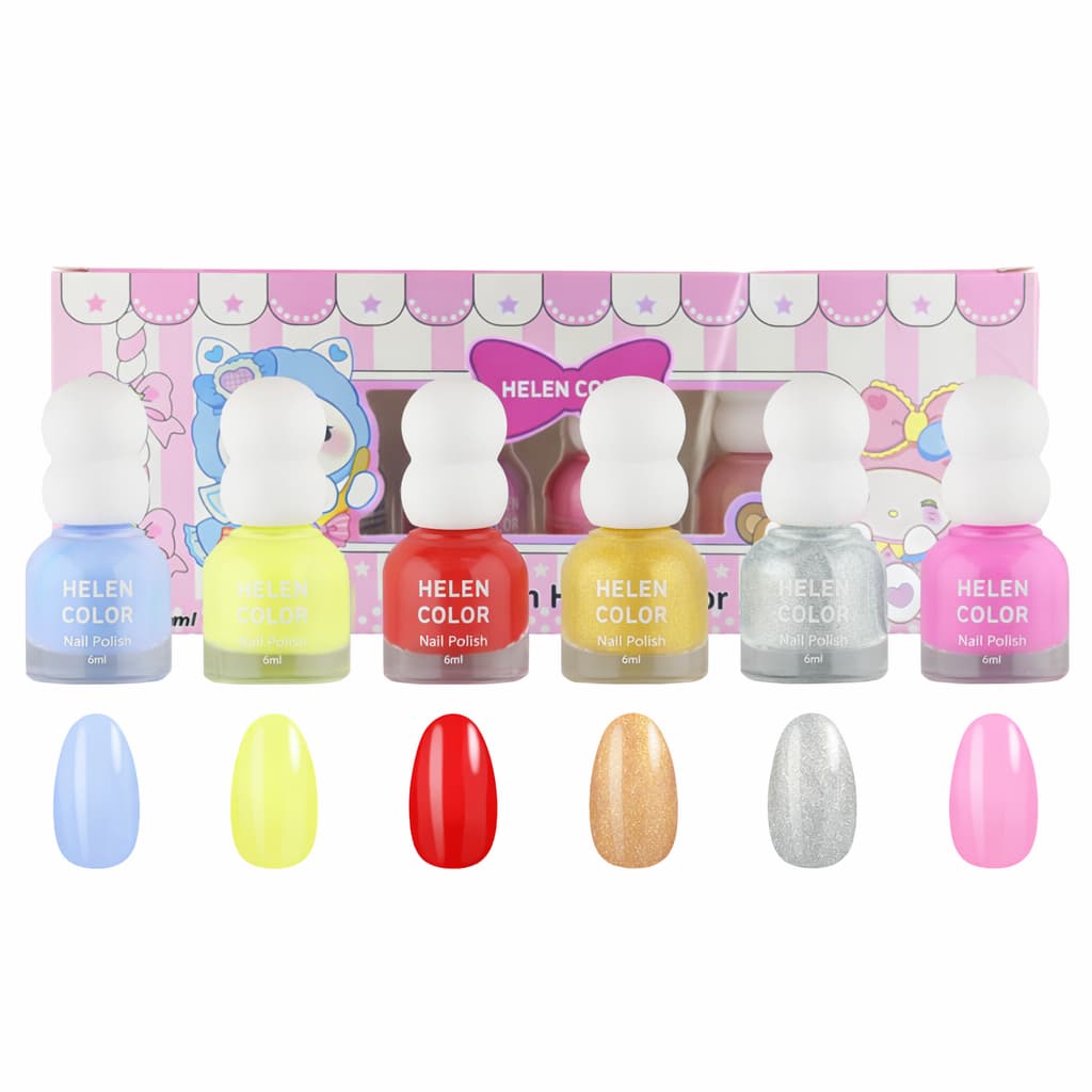 Kit 6 Esmaltes Infantil Helen Color Película Removível Não Precisa de Removedor - 36ml