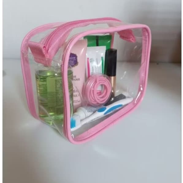 Necessaire Transparente Rosa Feminina para Maquiagem e Viagem – Resistente