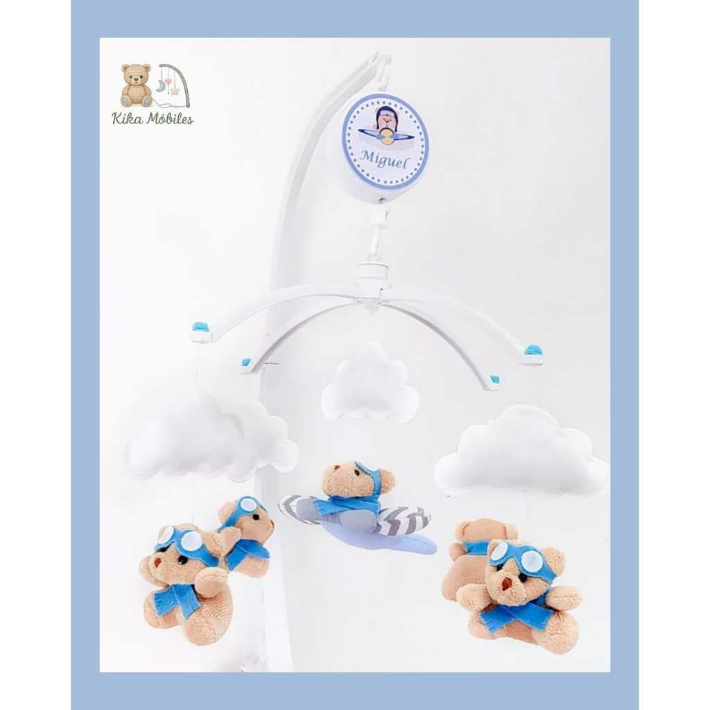 Móbile Musical P/ Berço Urso Aviador nas Nuvens