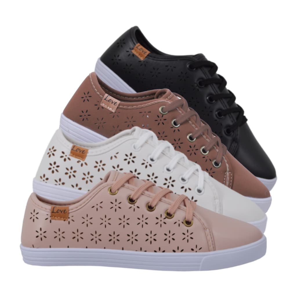 Kit 4 Pares Tênis Feminino Casual Básico Sapatênis