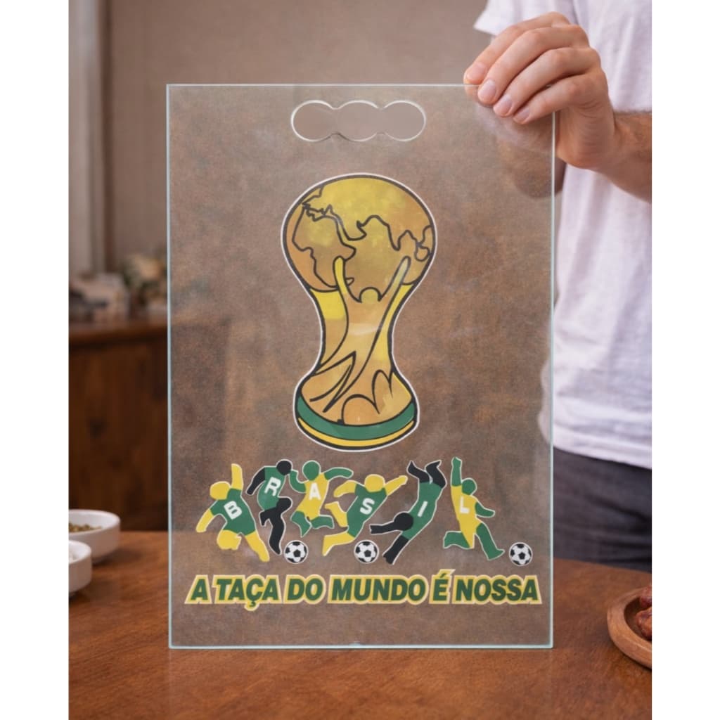Tabua de Corta CARNE  PETISCO Vidro 8MM Lapidado COPA DO MUNDO 2026