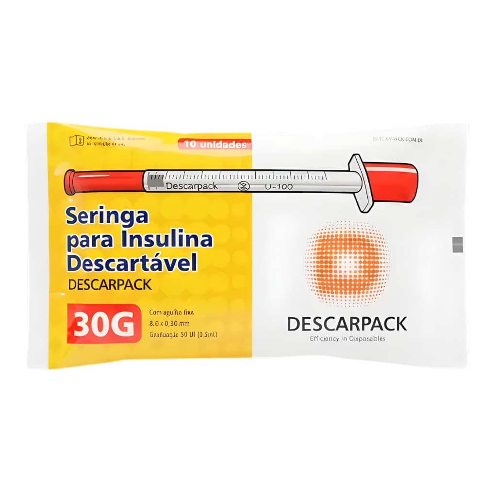 Seringa Insulina 0,5ml Ag Fina 8x0,30mm 30G - Kit 10un