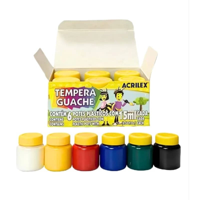 Tinta Guache Acrilex Escolar 15ml – Não Tóxica e Segura para Crianças