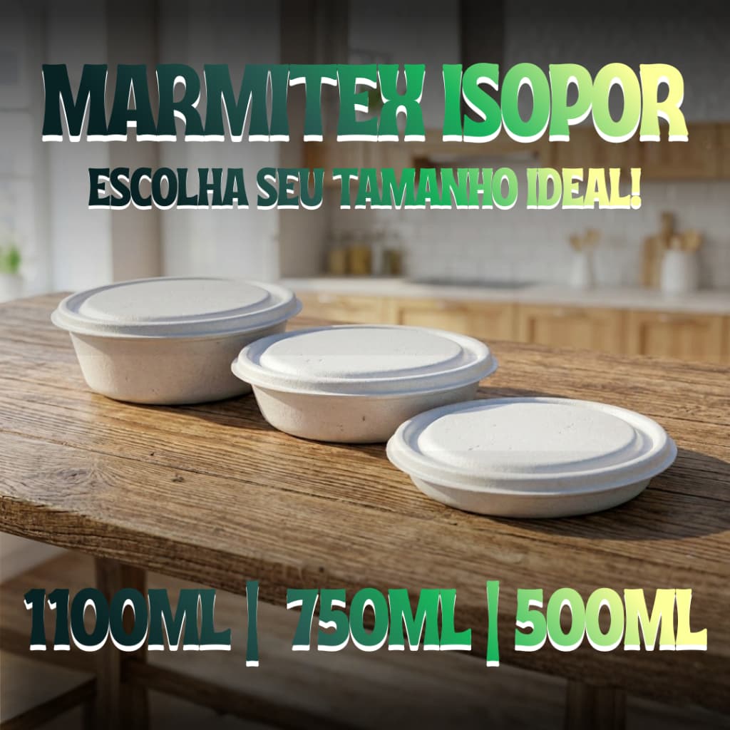 Marmitex de isopor com tampa P, M, G (500/750/1100ML)  - pacotes com 50/100 unidades