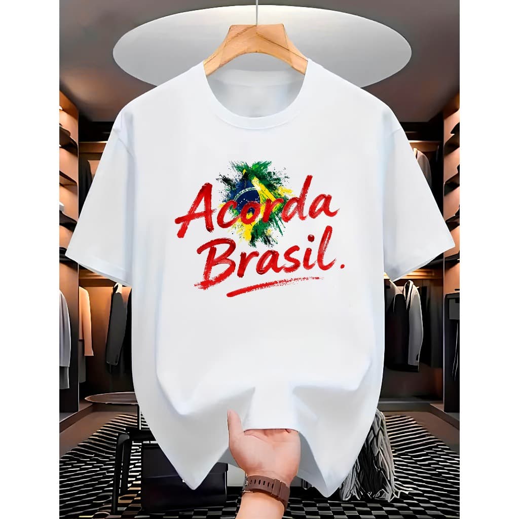 Camiseta "ACORDA BRASIL BANDEIRA" Camisa 100% Algodão Premium Lançamento Streetwear Unissex T-shirt