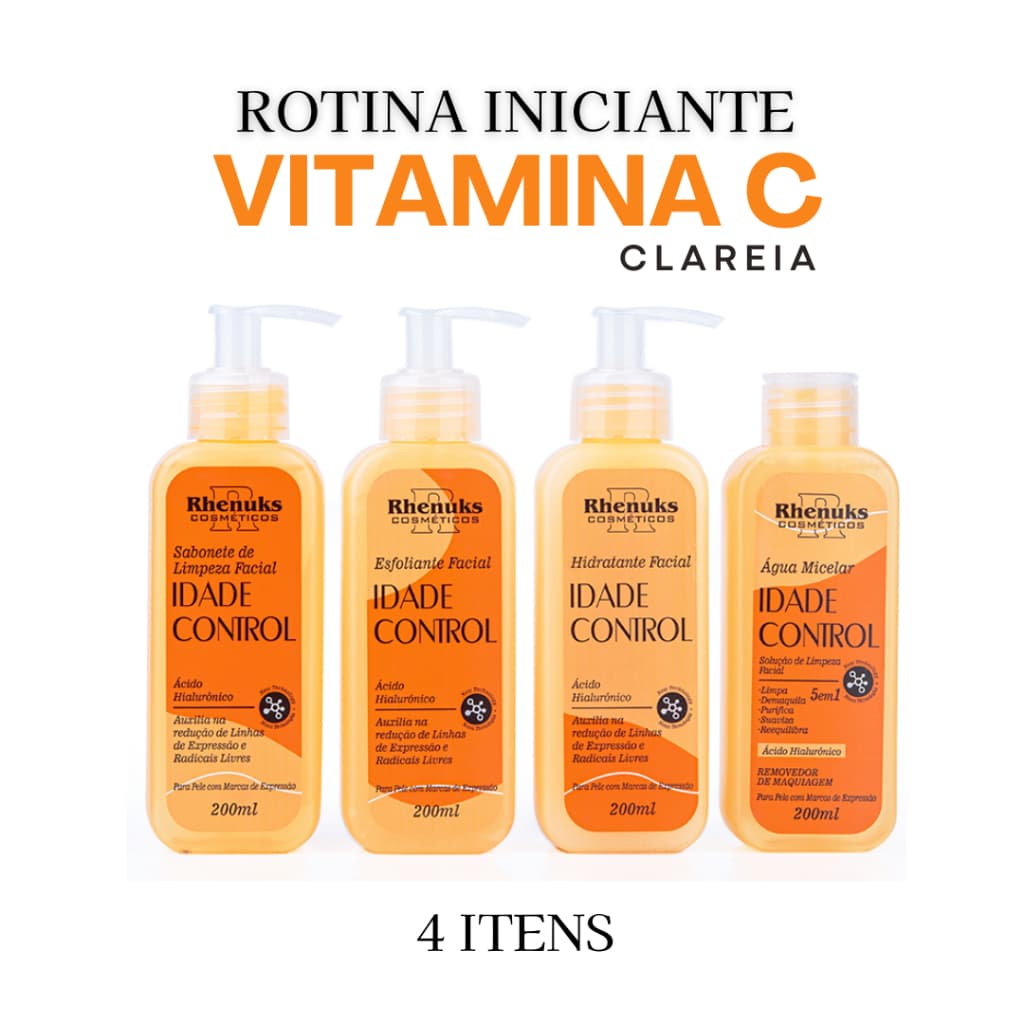 Kit Skincare  Vitamina C  Anti idade Clareador Limpeza Facial Rhenuks 4 Itens
