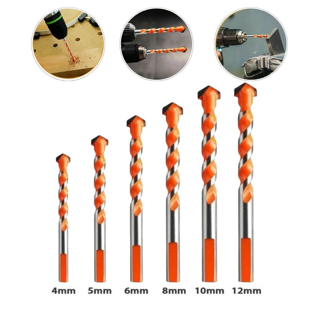Kit com 6 Brocas de Torção Profissional Fura Tudo Triangular Multifuncional 4/5/6/8/10/12mm Concreto Madeira Metal