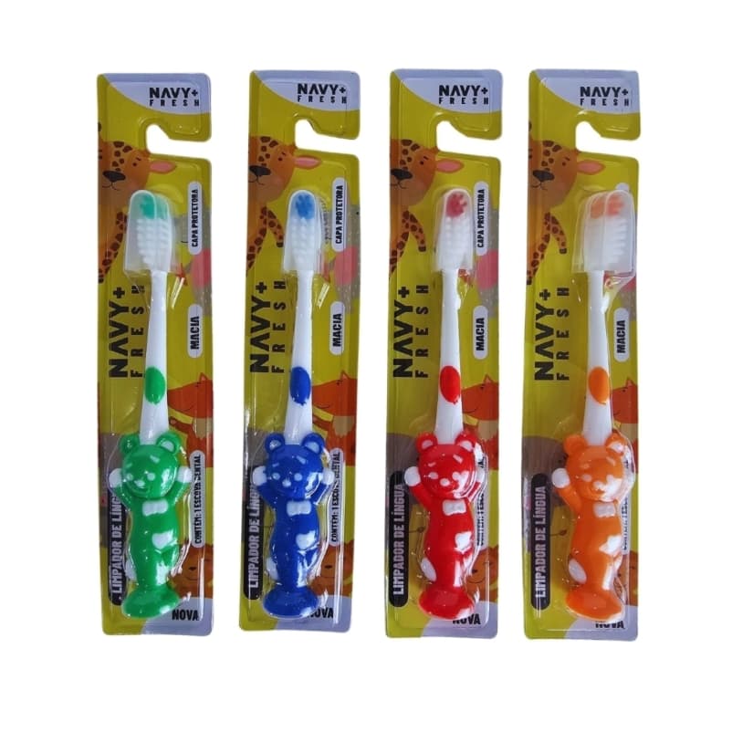 Kit Escova Dental Infantil Macia Colorida com Ventosa – 12, 24, 36 ou 48 Unidades