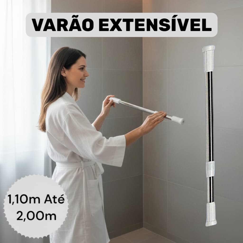 Varão para Cortina 1,10 Até 2 Metros Multiuso Suporte Ajustável Haste Tubo Extensível 1,10 Até 2,00m