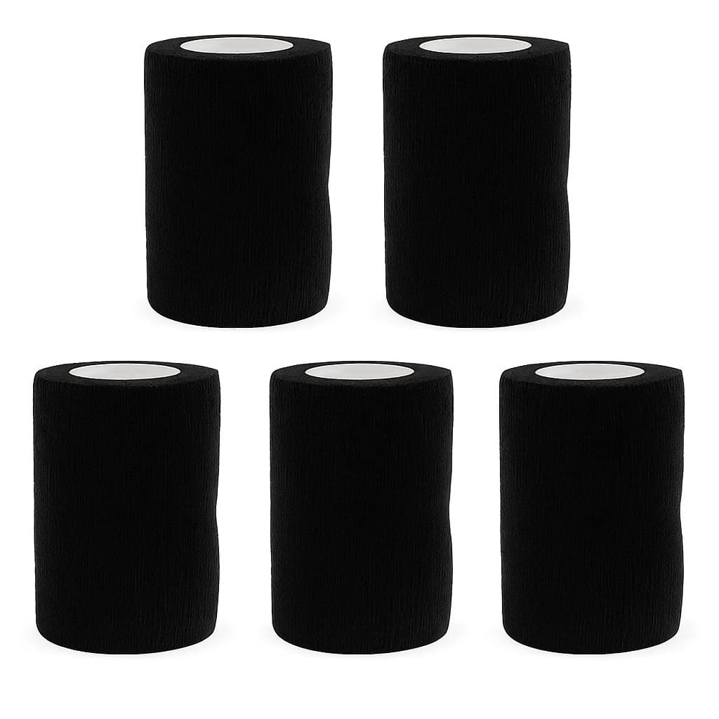 Kit 5 Bandagem Elástica Flexivel Autoaderente 10cmx4,5m Preto