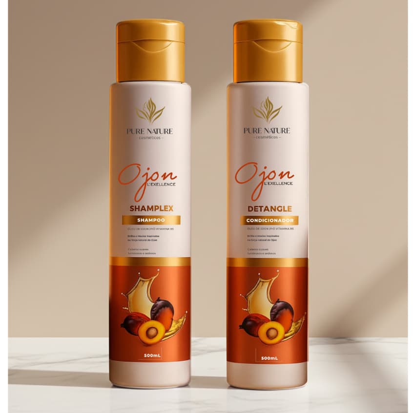 Kit Shampoo e Condicionador Com Vitamina B5 Óleo de Ojon Pure Nature Cabelos Mais Macios e Sedosos